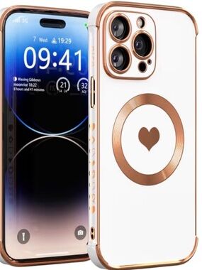 Rose Gold Accent White Phone Case with Heart for iPhone 12 ProMax